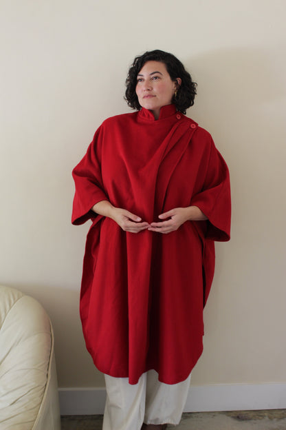 Amazing Vintage Cherry Red Wool Cape