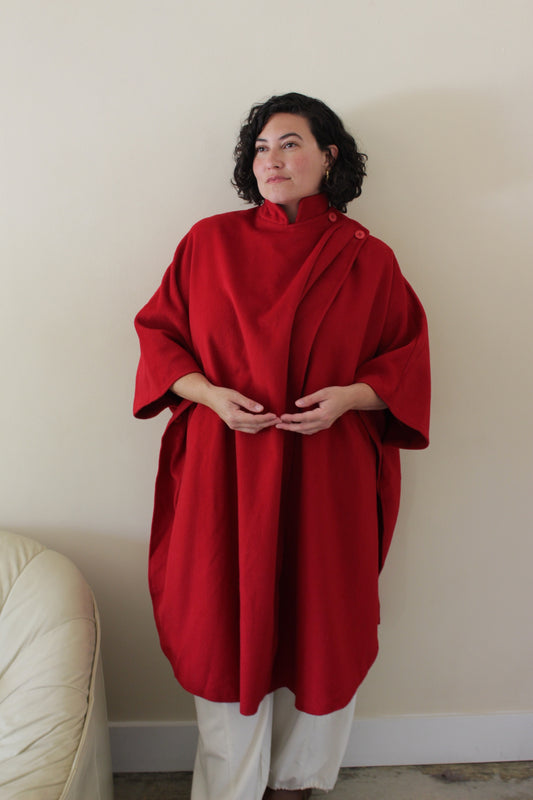 Amazing Vintage Cherry Red Wool Cape