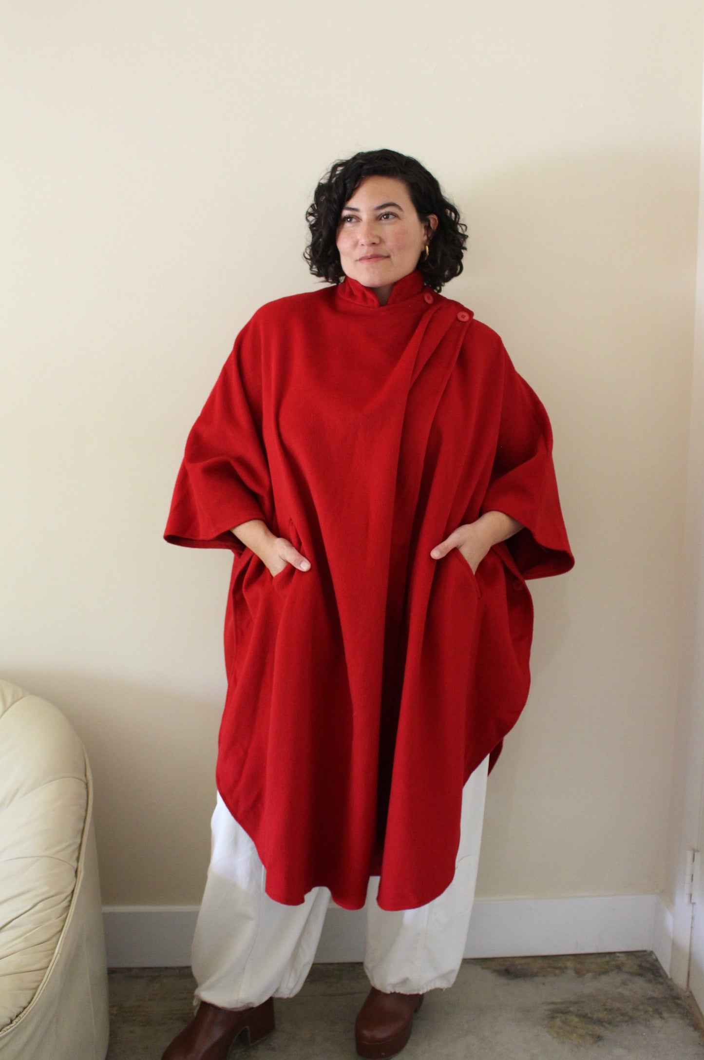 Amazing Vintage Cherry Red Wool Cape