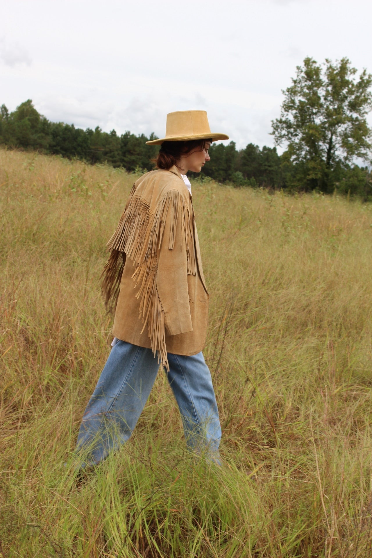 Gorgeous Vintage Sand Fringe Suede Jacket