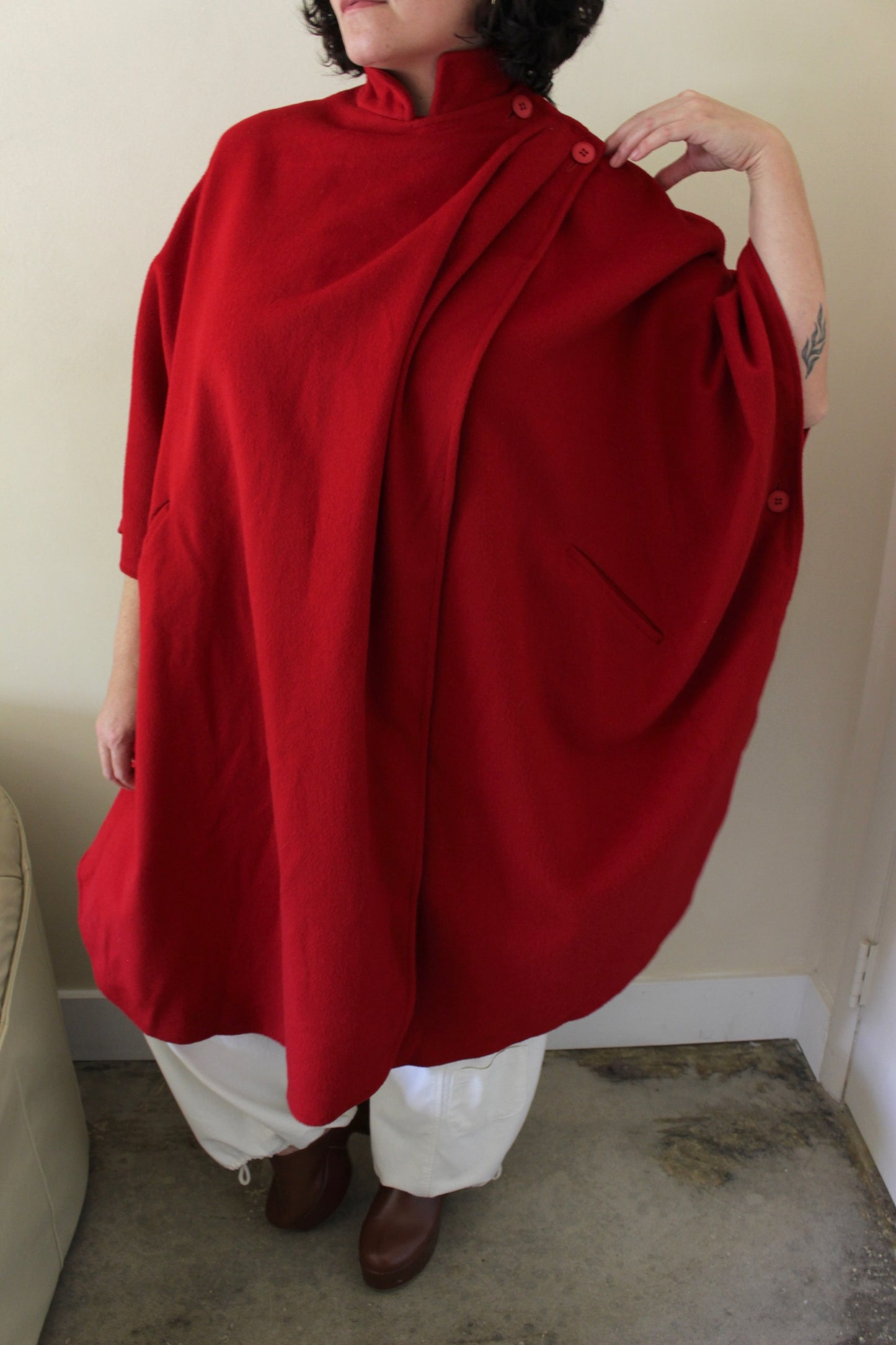 Amazing Vintage Cherry Red Wool Cape