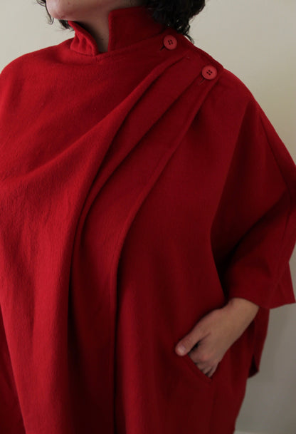 Amazing Vintage Cherry Red Wool Cape