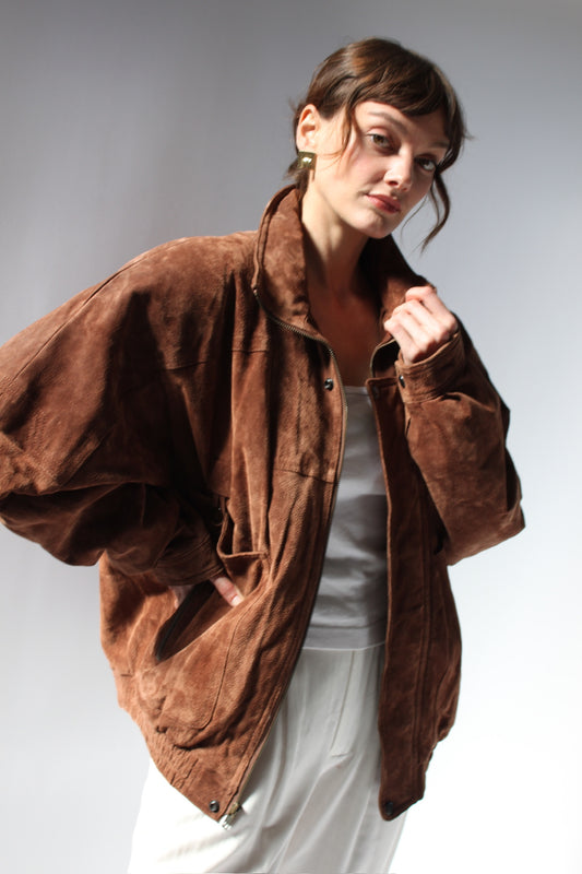 Incredible Vintage Tobacco Suede Bomber Jacket