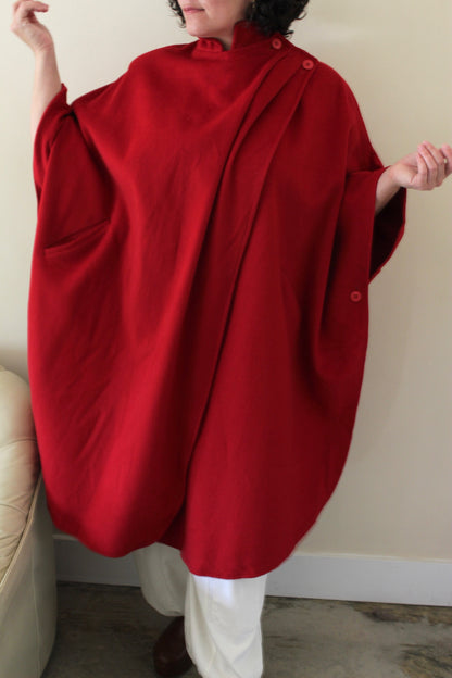 Amazing Vintage Cherry Red Wool Cape