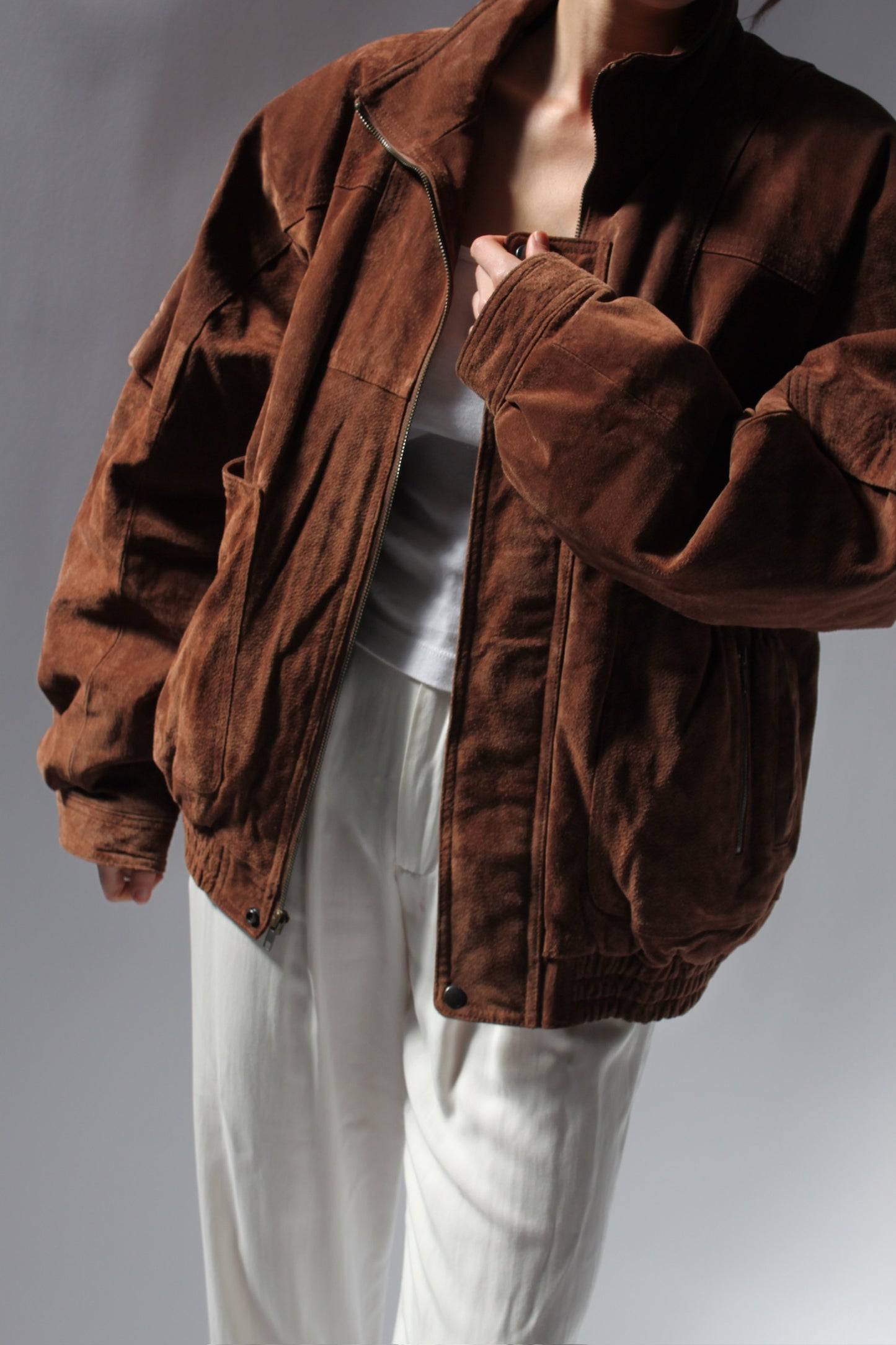 Incredible Vintage Tobacco Suede Bomber Jacket