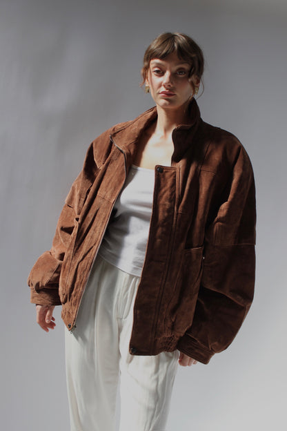 Incredible Vintage Tobacco Suede Bomber Jacket