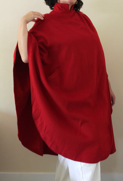 Amazing Vintage Cherry Red Wool Cape