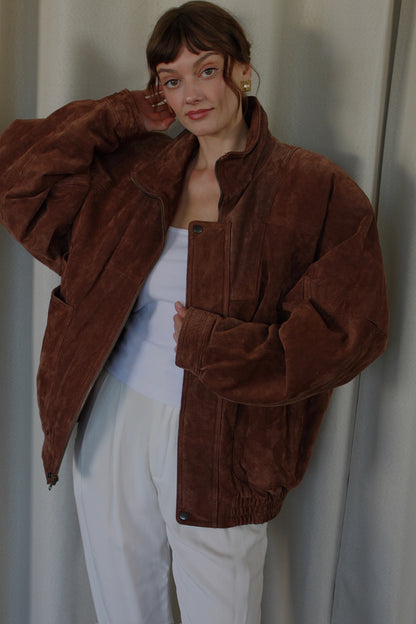 Incredible Vintage Tobacco Suede Bomber Jacket