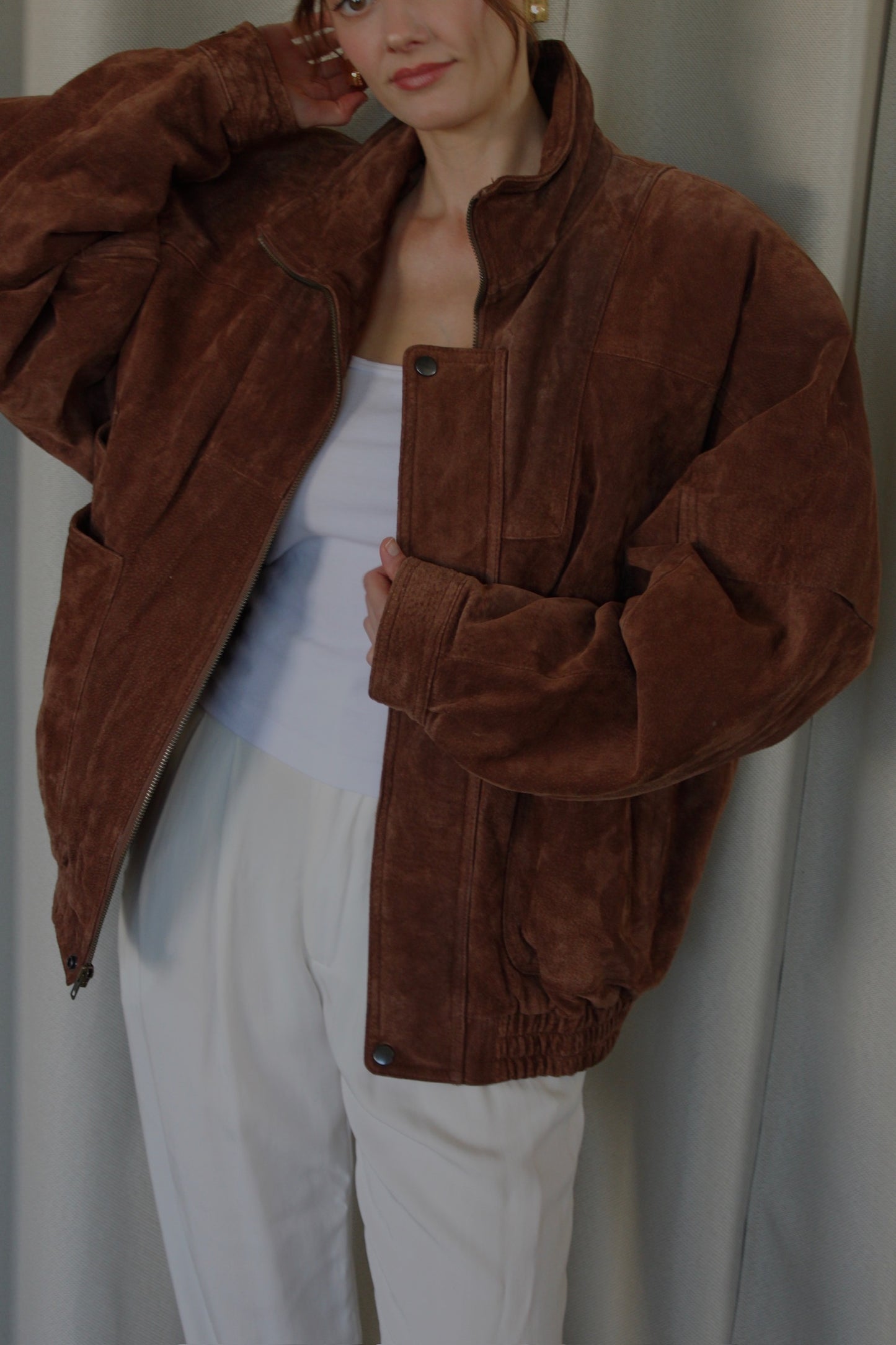 Incredible Vintage Tobacco Suede Bomber Jacket