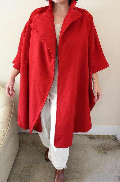 Amazing Vintage Cherry Red Wool Cape