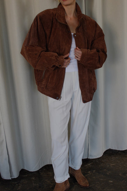 Incredible Vintage Tobacco Suede Bomber Jacket