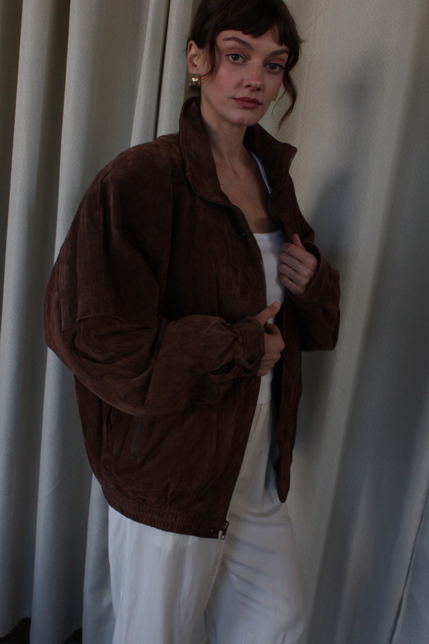 Incredible Vintage Tobacco Suede Bomber Jacket