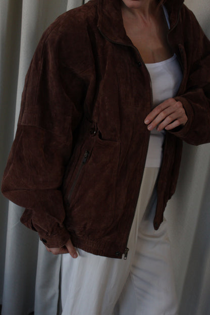 Incredible Vintage Tobacco Suede Bomber Jacket