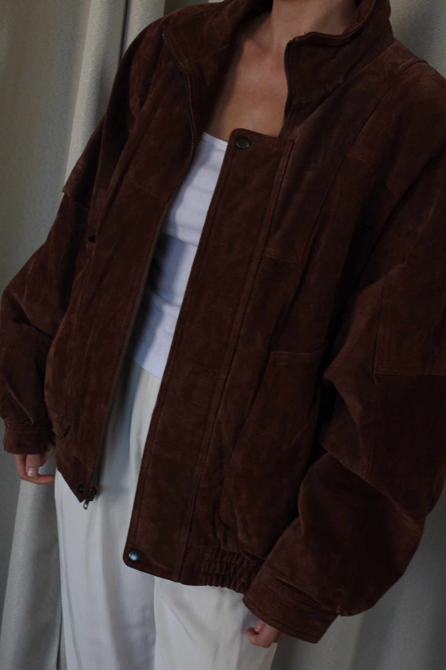 Incredible Vintage Tobacco Suede Bomber Jacket