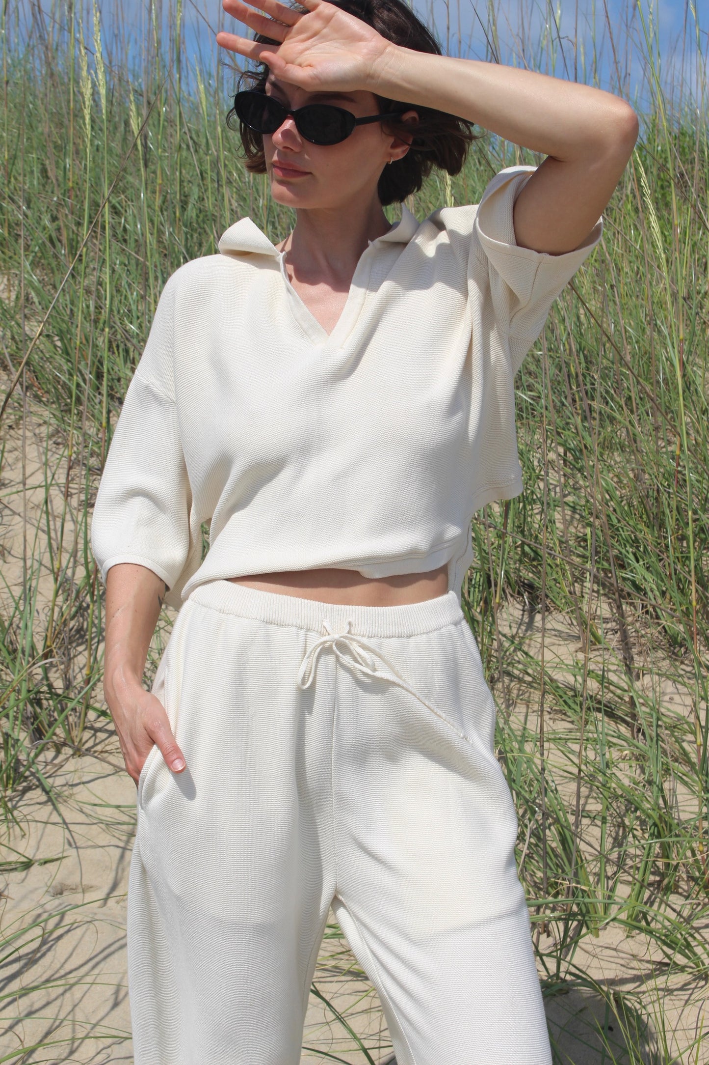 Ernie Cotton Seed Stitch Cropped Polo