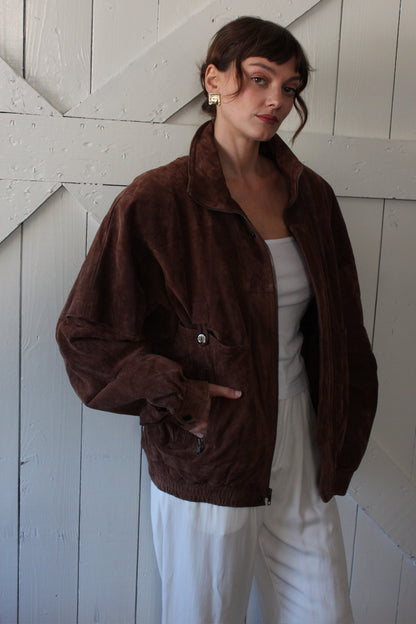 Incredible Vintage Tobacco Suede Bomber Jacket