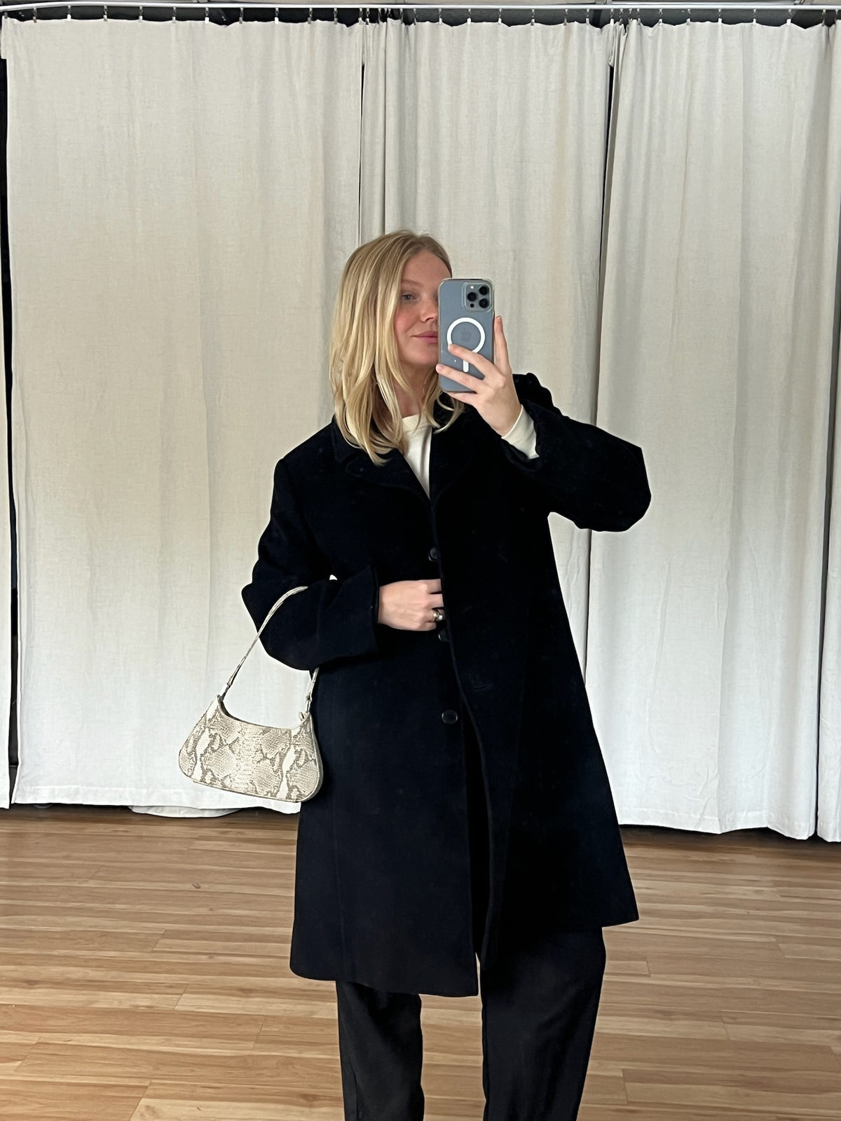 Vintage Ink Black Wool & Cashmere Coat