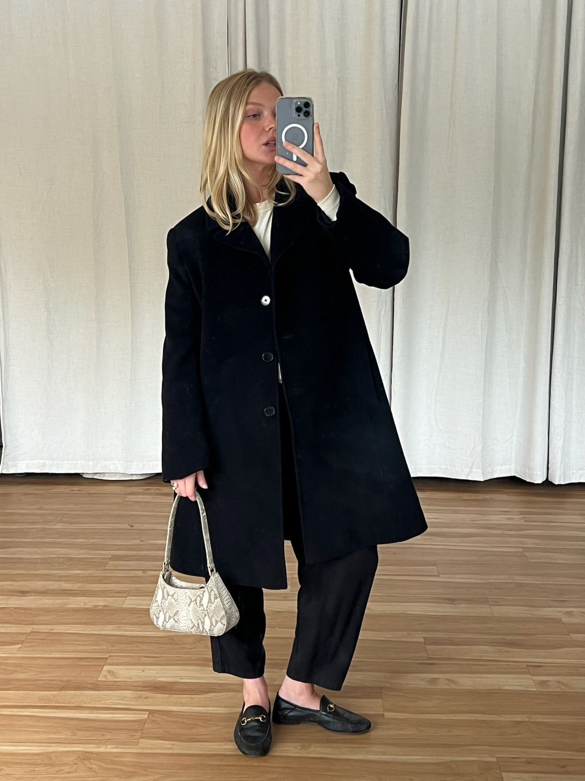 Vintage Ink Black Wool & Cashmere Coat