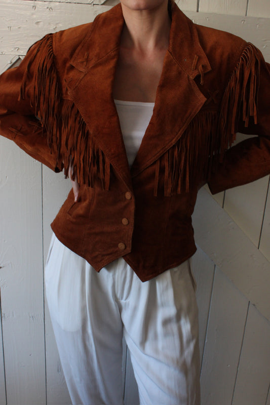 Vintage Cinnamon Fringed Suede Jacket