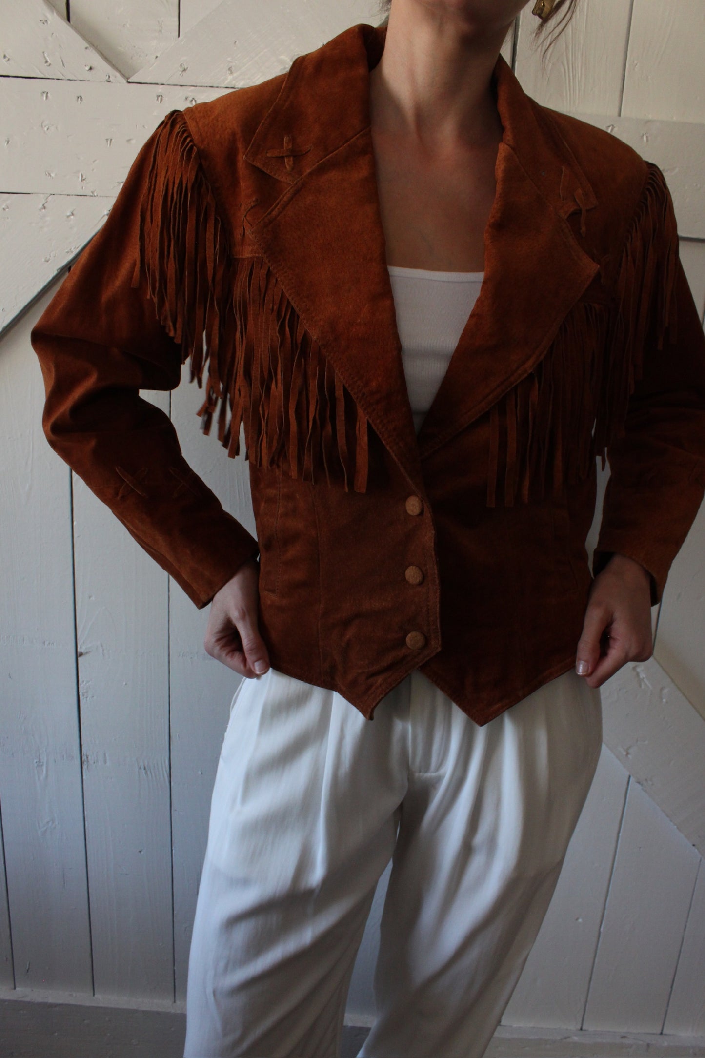 Vintage Cinnamon Fringed Suede Jacket