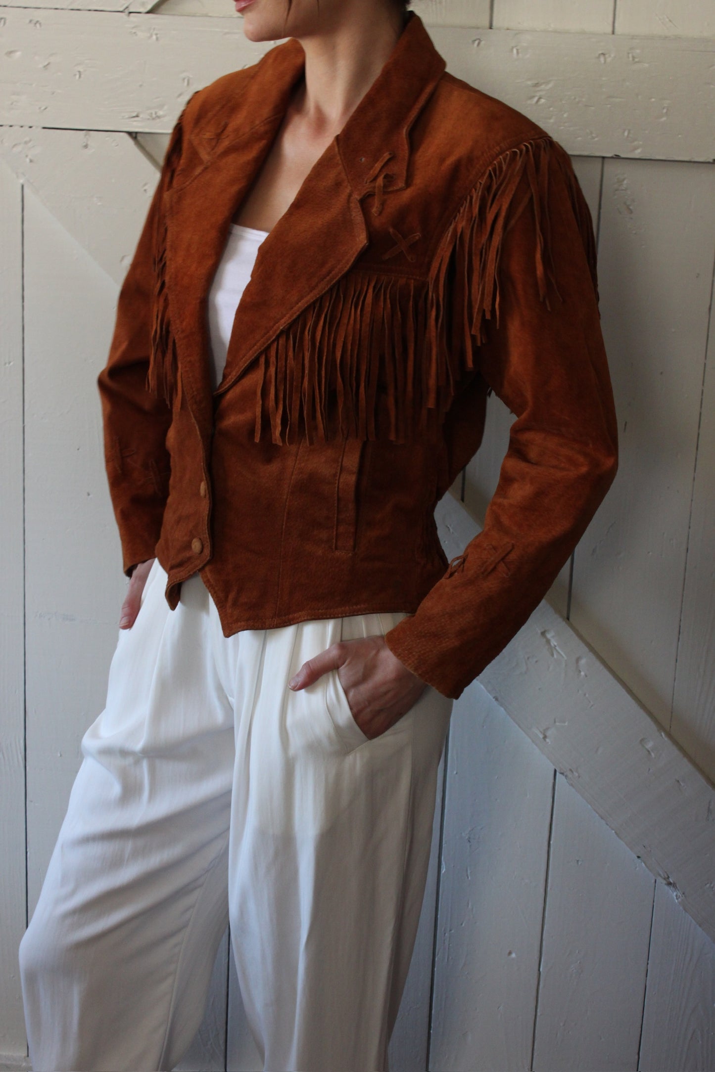 Vintage Cinnamon Fringed Suede Jacket