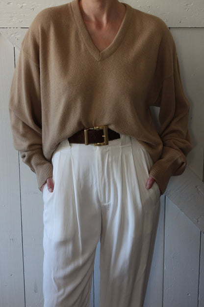 Beautiful Vintage Sand Wool V-Neck Knit