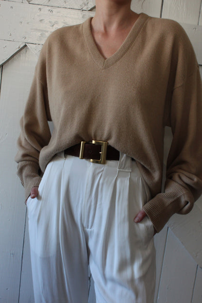 Beautiful Vintage Sand Wool V-Neck Knit