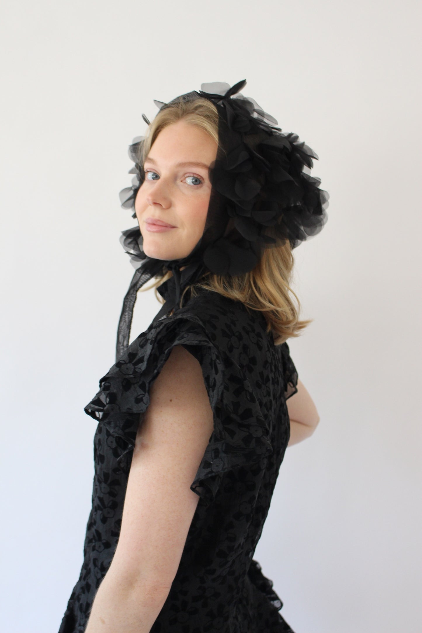Vintage Sheer Black Head Tie Scarf