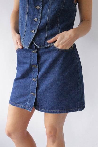 Vintage Denim & Suede Vest & Skirt Set