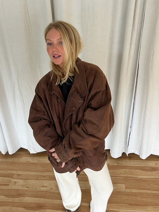 Vintage Faded Coffee Relaxed Bomber Jacket