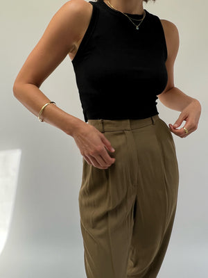 Vintage Pleated Olive Rayon Trousers