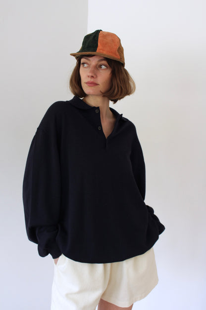 Vintage Merino Wool Midnight Collared Henley