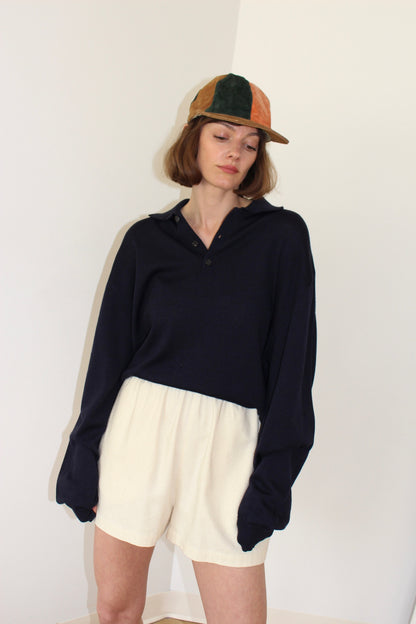 Vintage Merino Wool Midnight Collared Henley