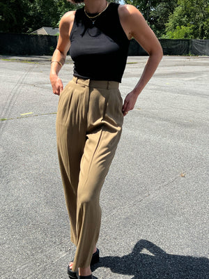 Vintage Pleated Olive Rayon Trousers
