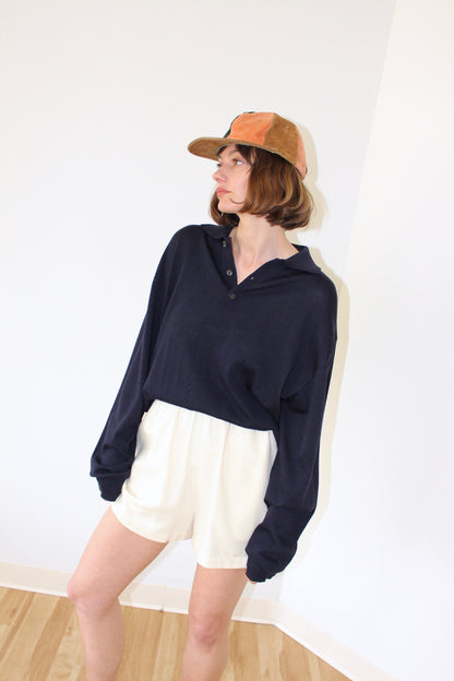 Vintage Merino Wool Midnight Collared Henley