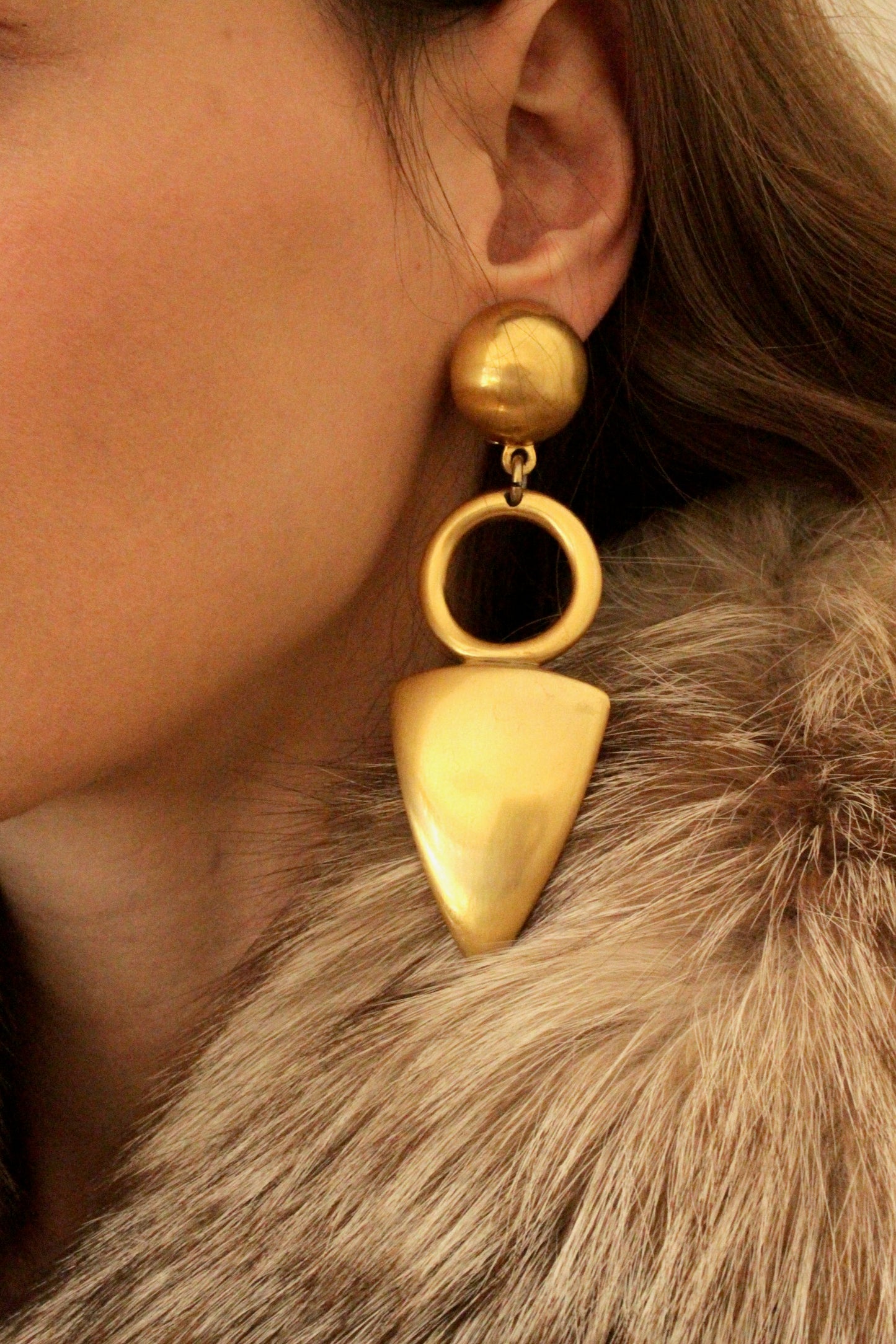 Bold Vintage Brushed Gold Geometric Earrings