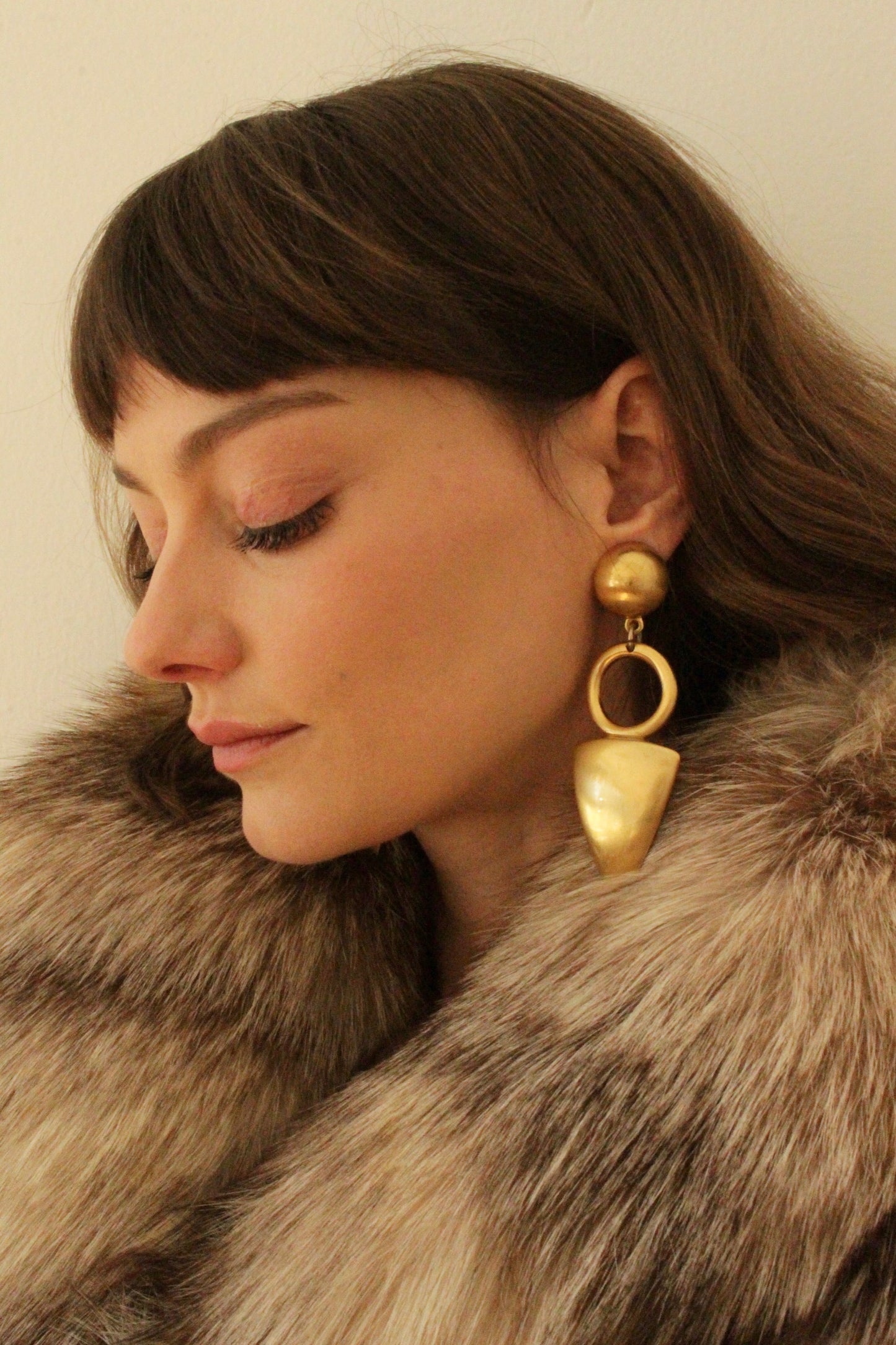 Bold Vintage Brushed Gold Geometric Earrings