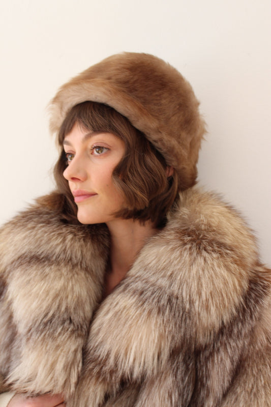 Vintage Tall Brown Faux Fur Pillbox Hat