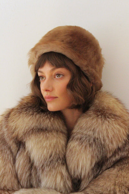 Vintage Tall Brown Faux Fur Pillbox Hat