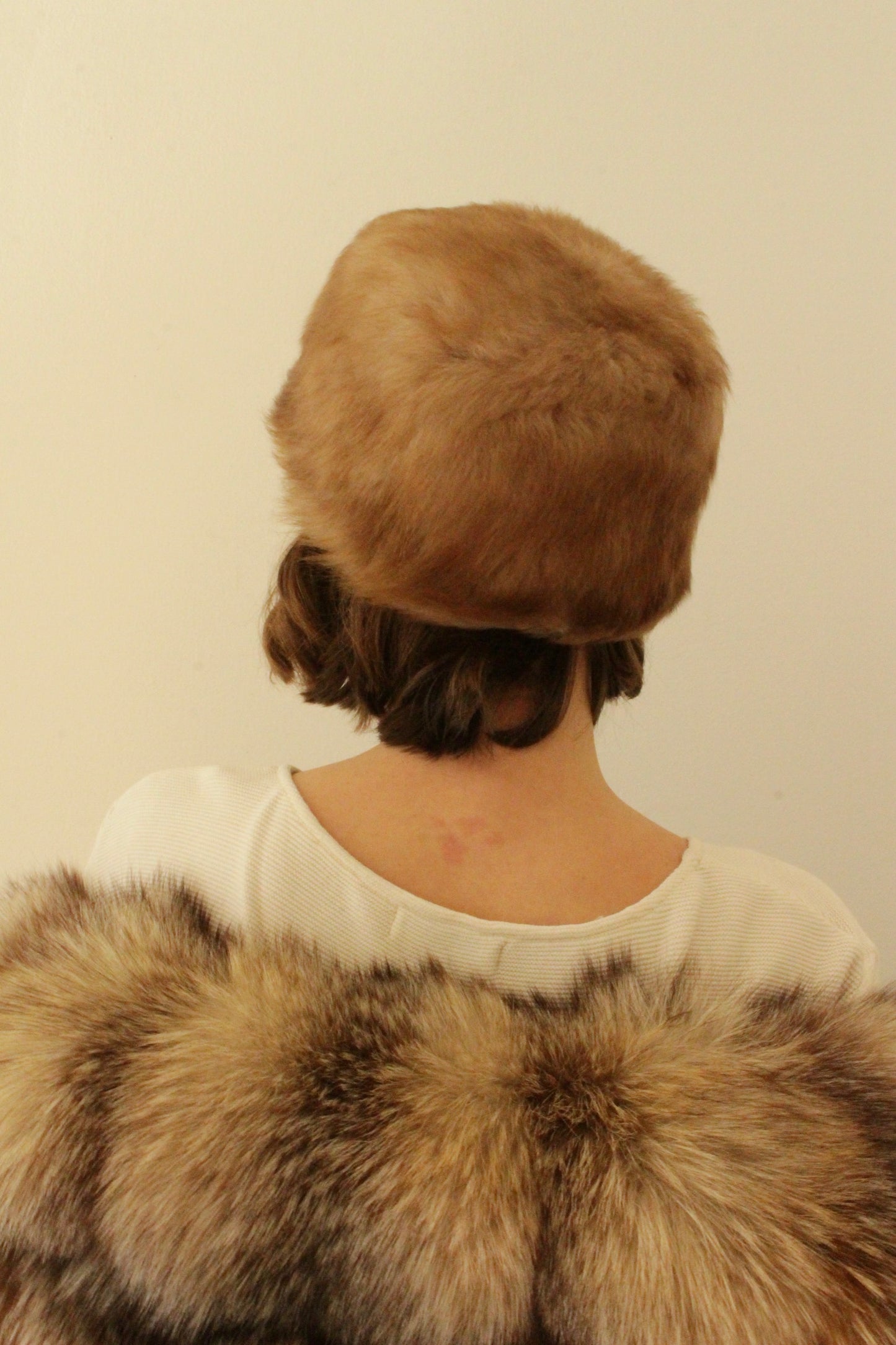 Vintage Tall Brown Faux Fur Pillbox Hat