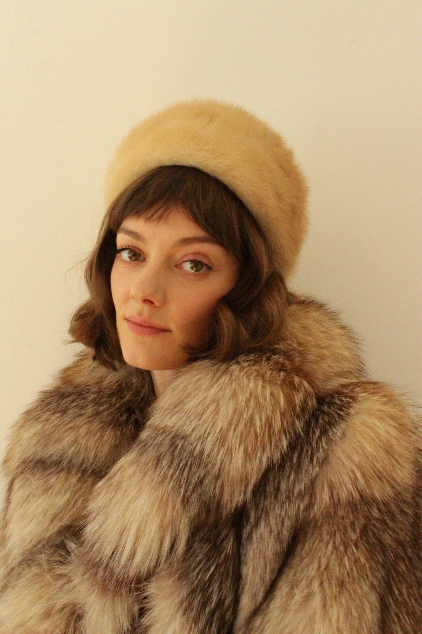 Vintage Caramel Fur Pillbox Hat