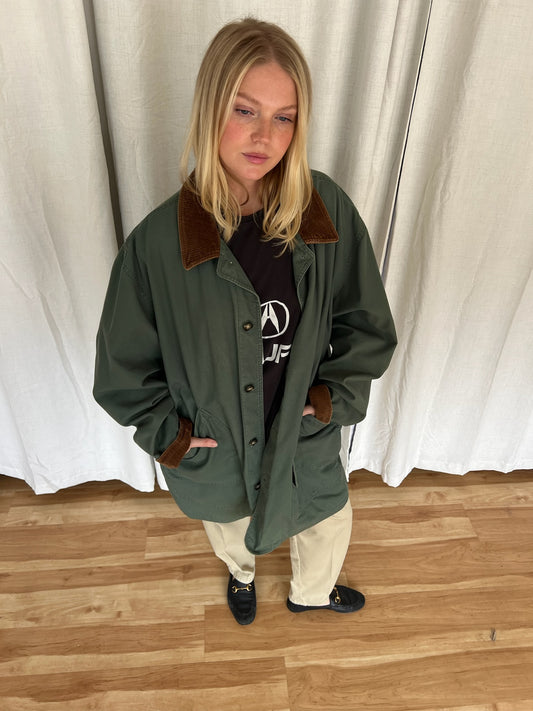 Vintage Forest Corduroy Accented Chore Coat