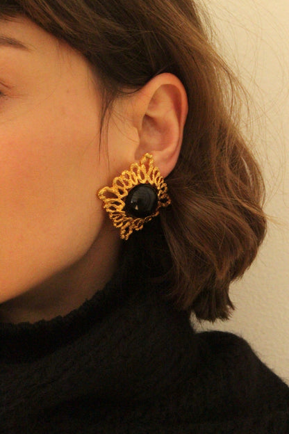 Favorite Vintage Gold Lace & Onyx Earrings