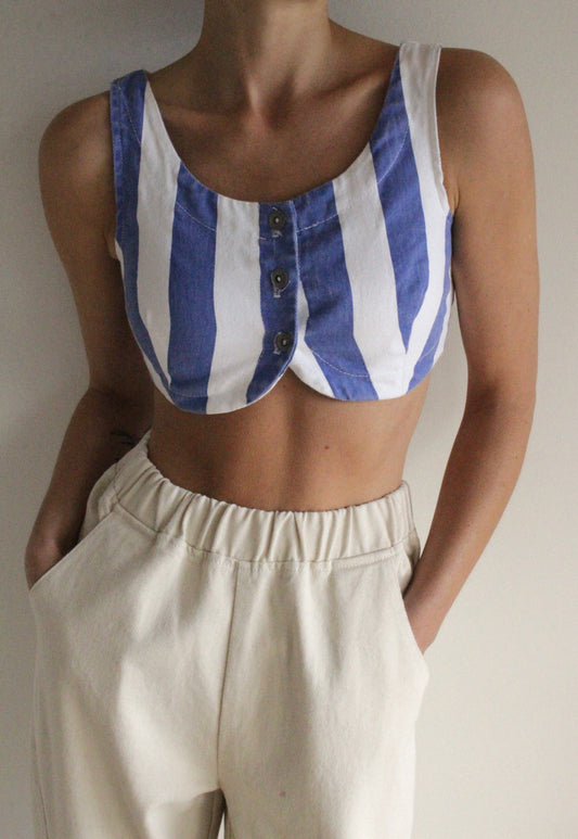 Vintage Blue & White Striped Mini Vest