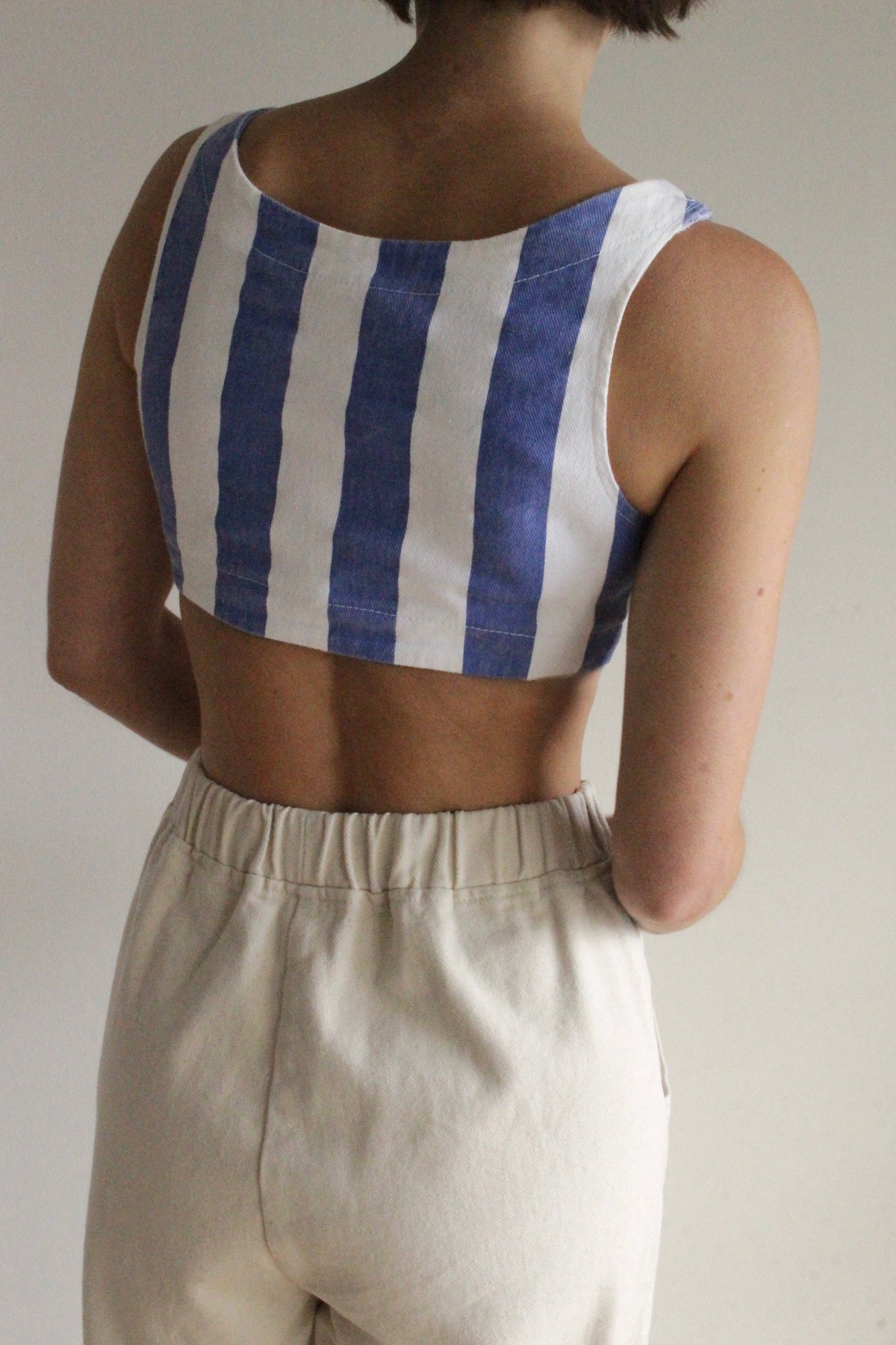 Vintage Blue & White Striped Mini Vest