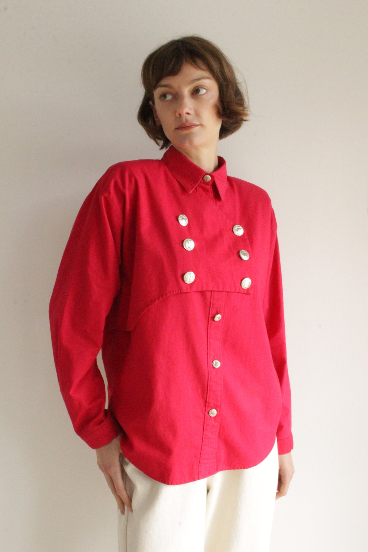 Vintage Red Double Breasted Bib Shirt