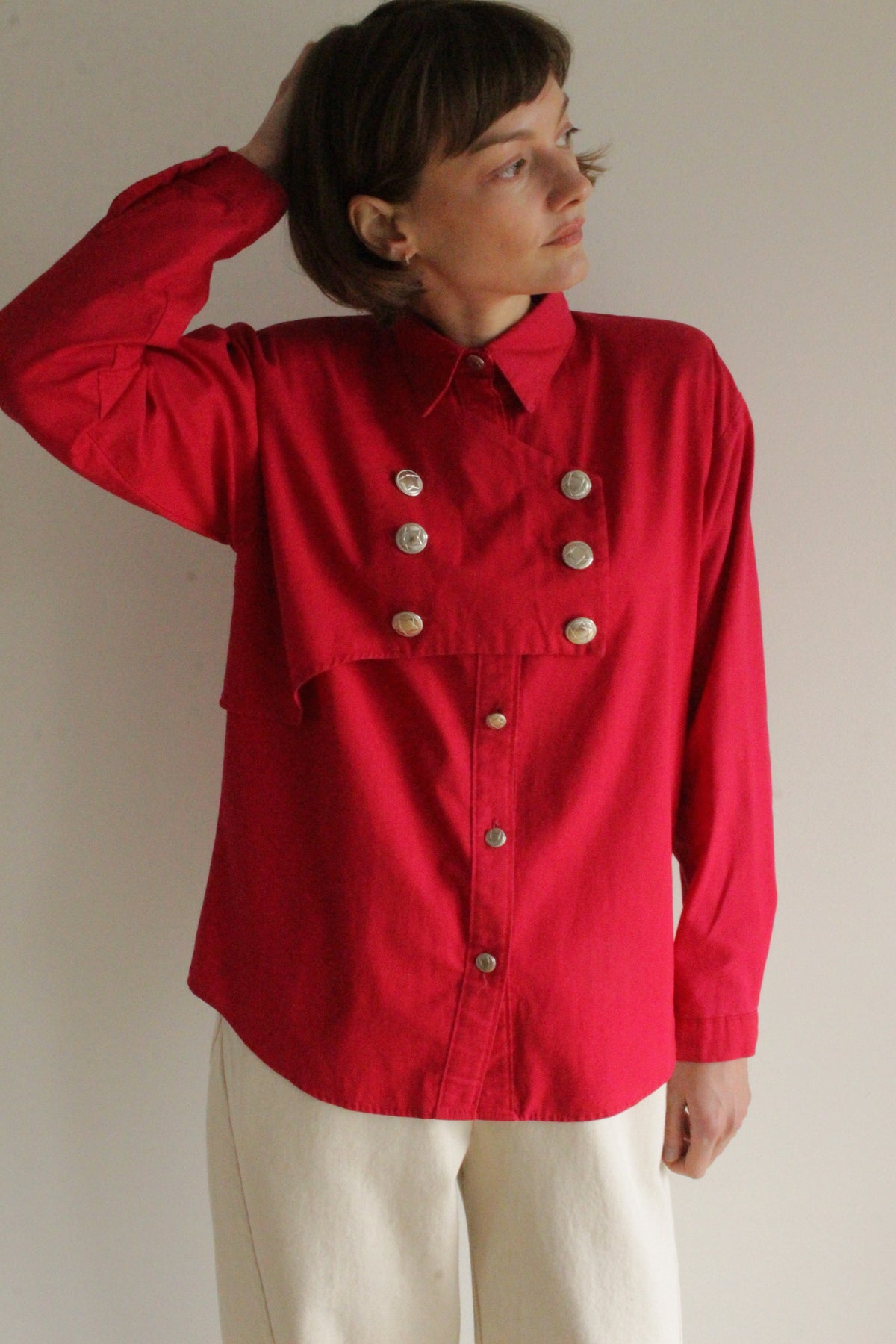 Vintage Red Double Breasted Bib Shirt