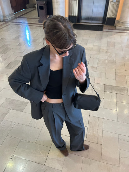 Vintage Charcoal Pinstriped Pant Suit