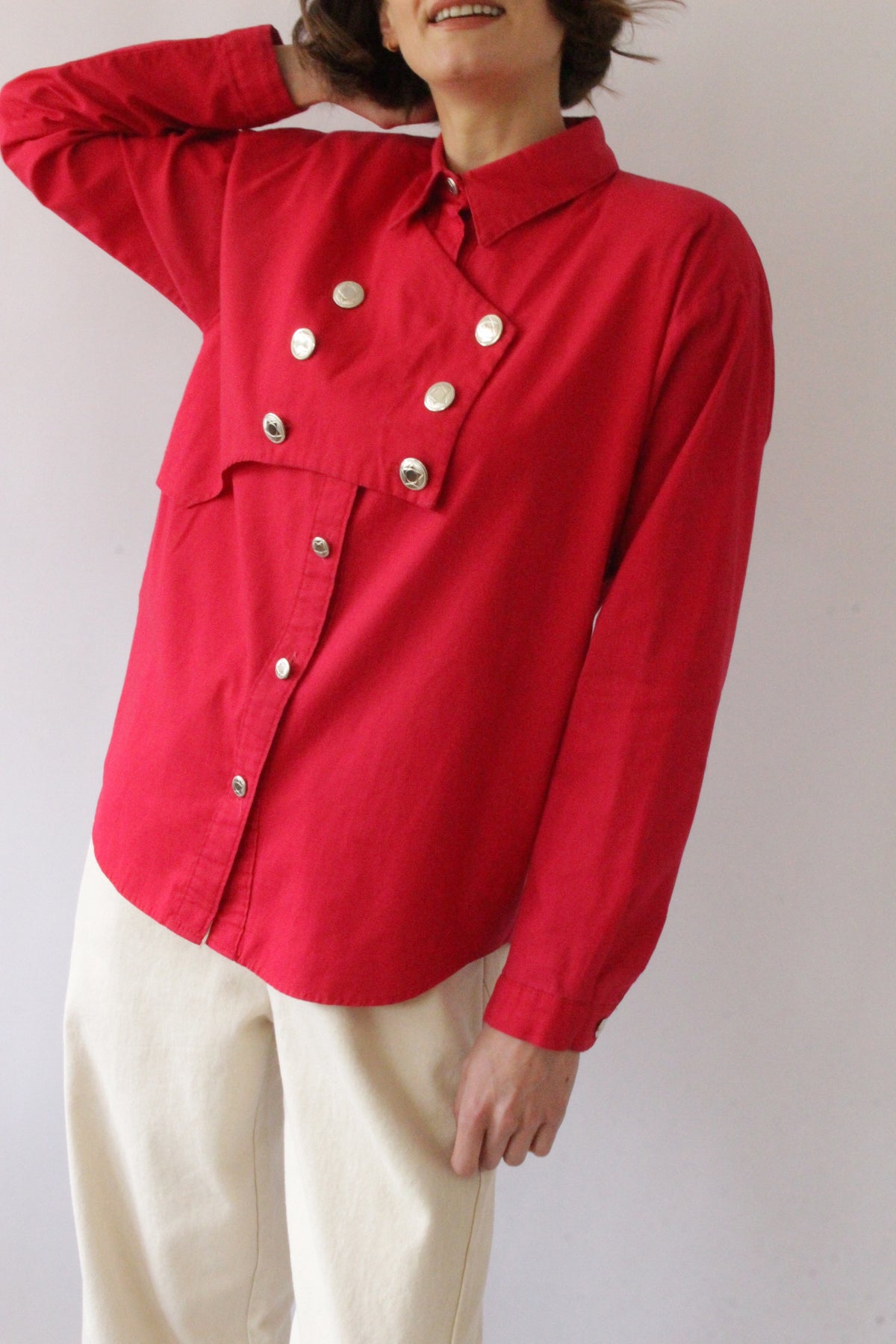 Vintage Red Double Breasted Bib Shirt