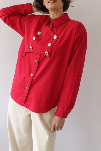 Vintage Red Double Breasted Bib Shirt